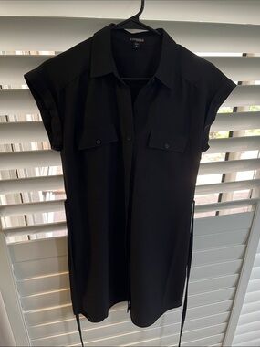 Express Black Button-Front Sleeveless Shirt Dress with Tie Sides